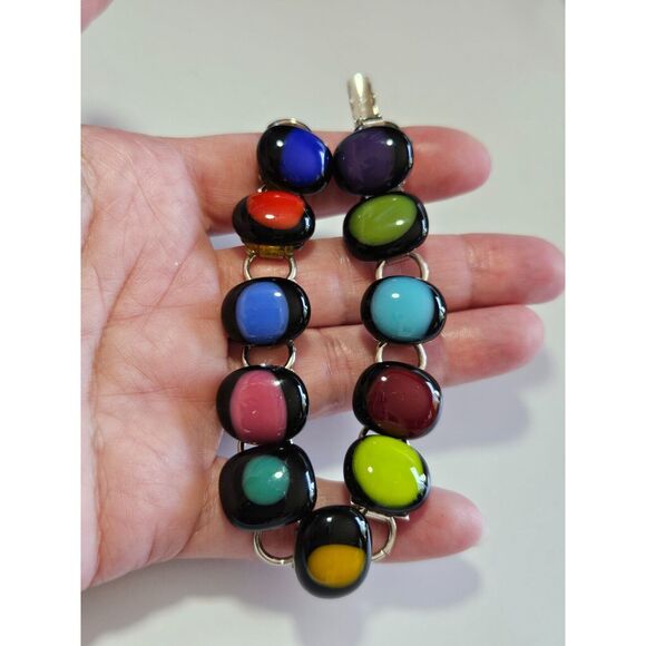 Unbranded Jewelry - Silver tone black colorful glass bracelet